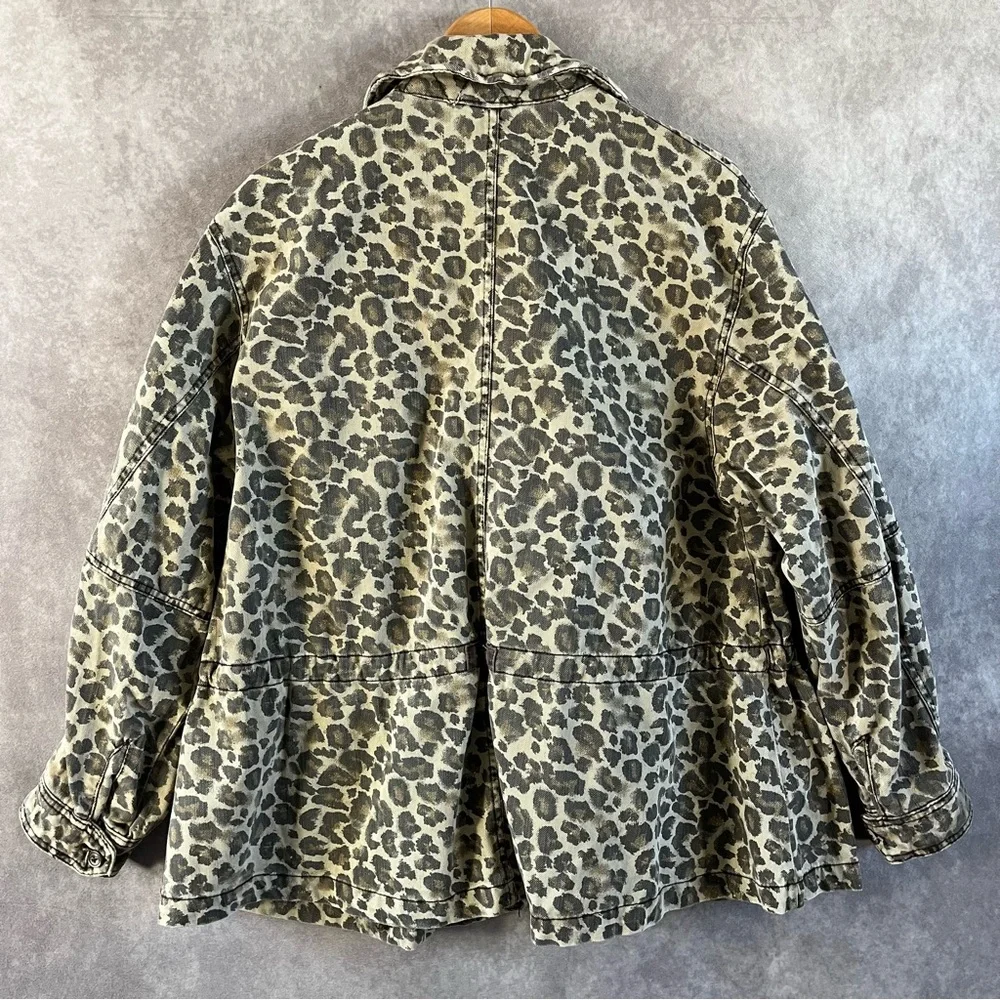 Free People Jacket Women XS Tan Military Field Animal Leopard Print Zip Button - Picture 7 of 14